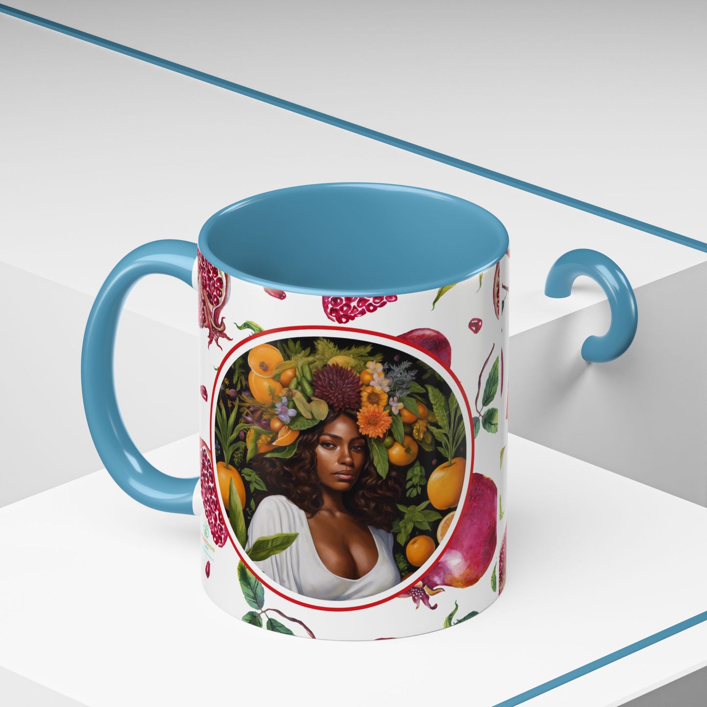 Organically Me Red and White Regina Pomegranate Plant Garden Vegan Ceramic Plant Mug with Black woman (11oz) 8 Color Combos