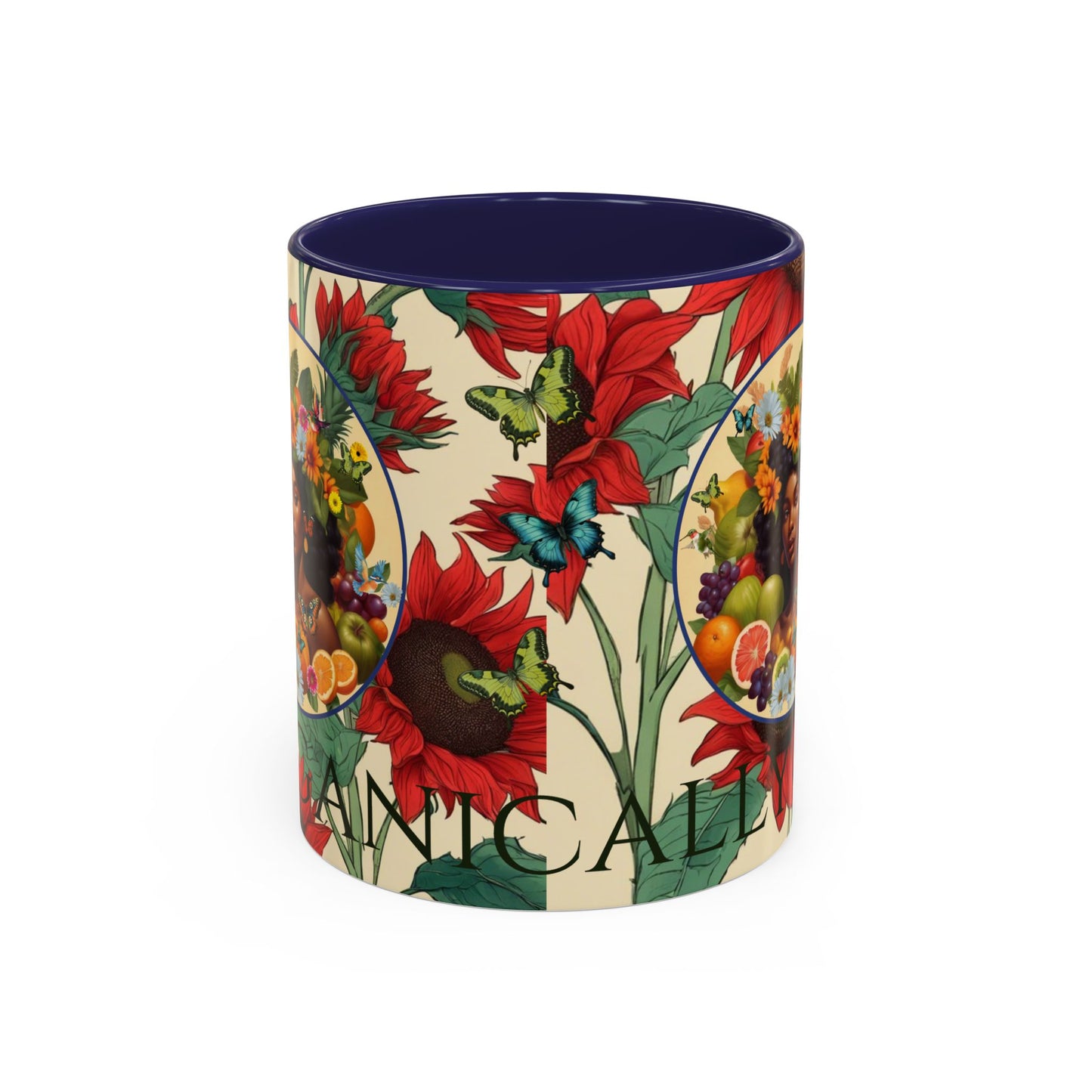 Organically Me Sunflower Red Plant Garden Vegan Ceramic Plant Mug with Black woman (11oz) 8 Color Combos