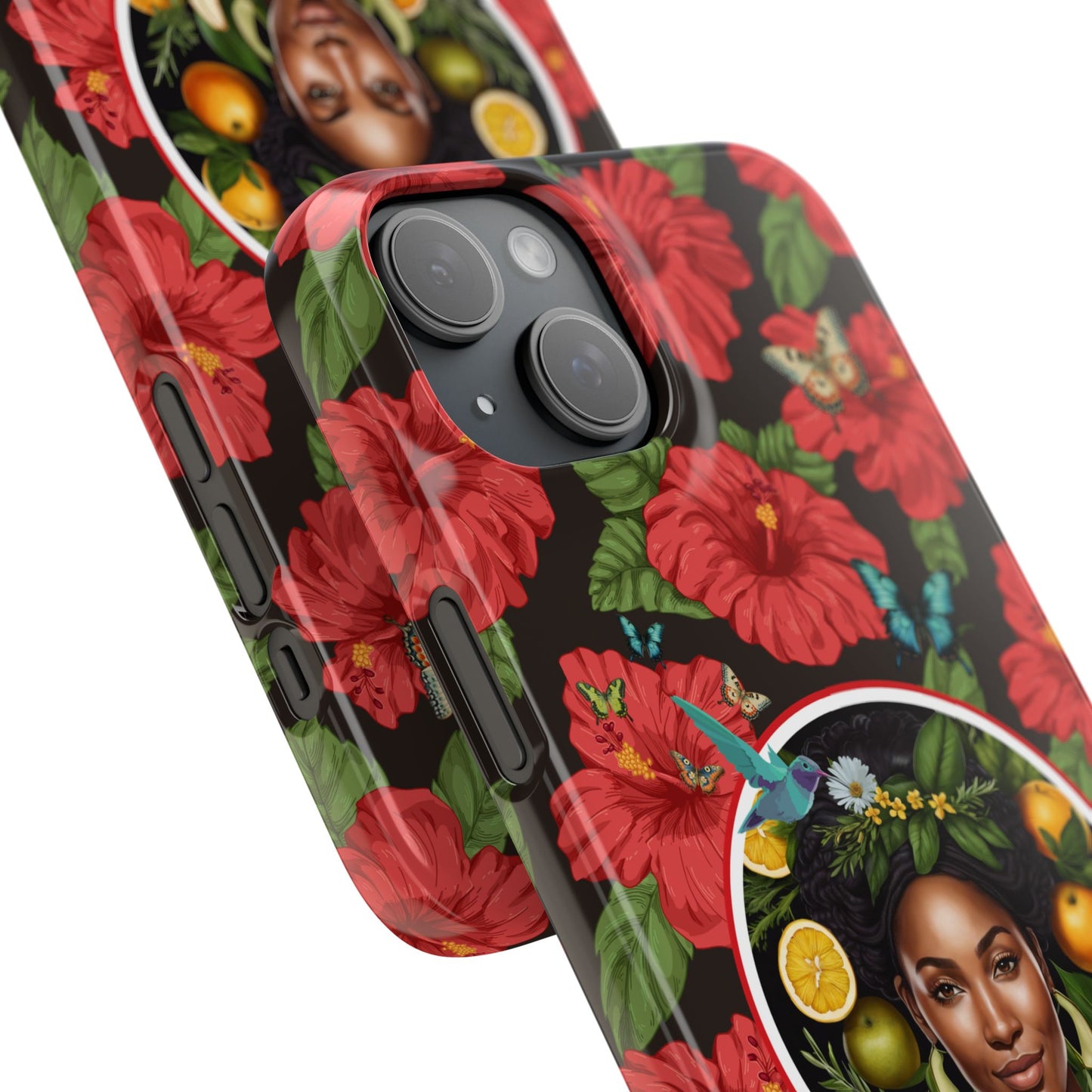 Organically Me Red and White Hibiscus Plant Garden Snap Phone Case with Black Woman, for iPhone and Android