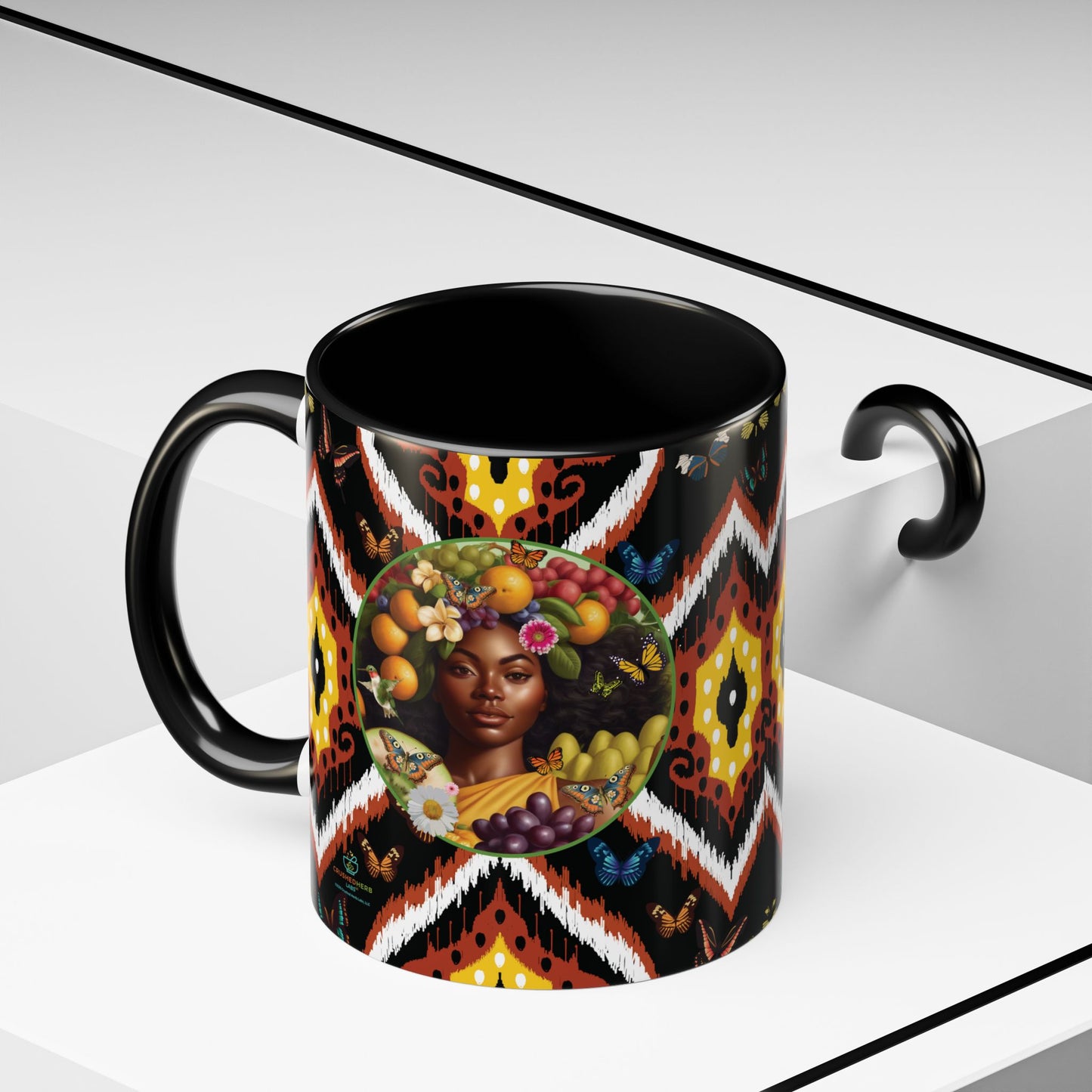 Organically Me A.1 Tribal Butterfly Plant Garden Vegan Ceramic Plant Mug with Black woman (11oz) 8 Color Combos