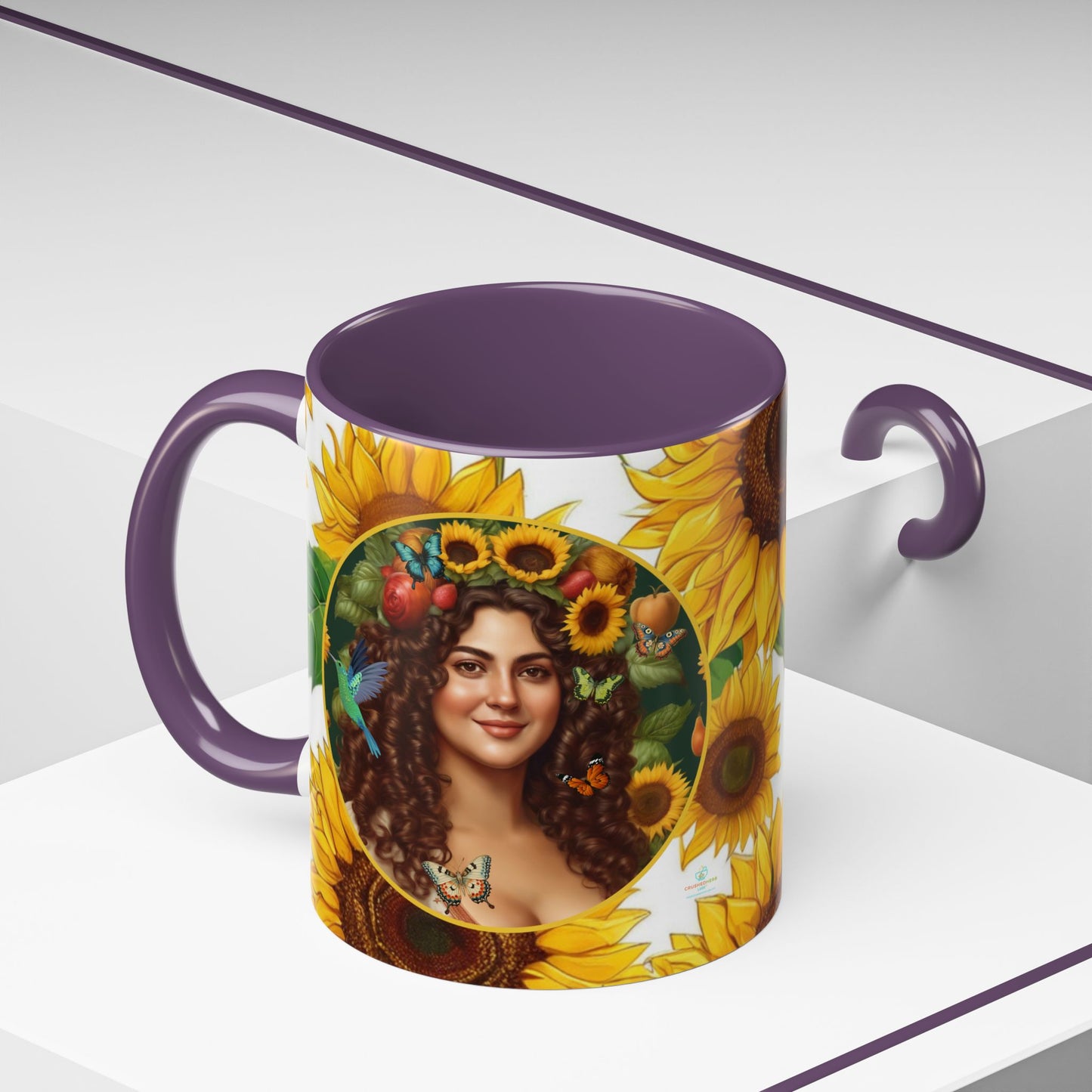 Organically Me B Sunflower Plant Garden Vegan Ceramic Plant Mug with Black woman (11oz) 8 Color Combos