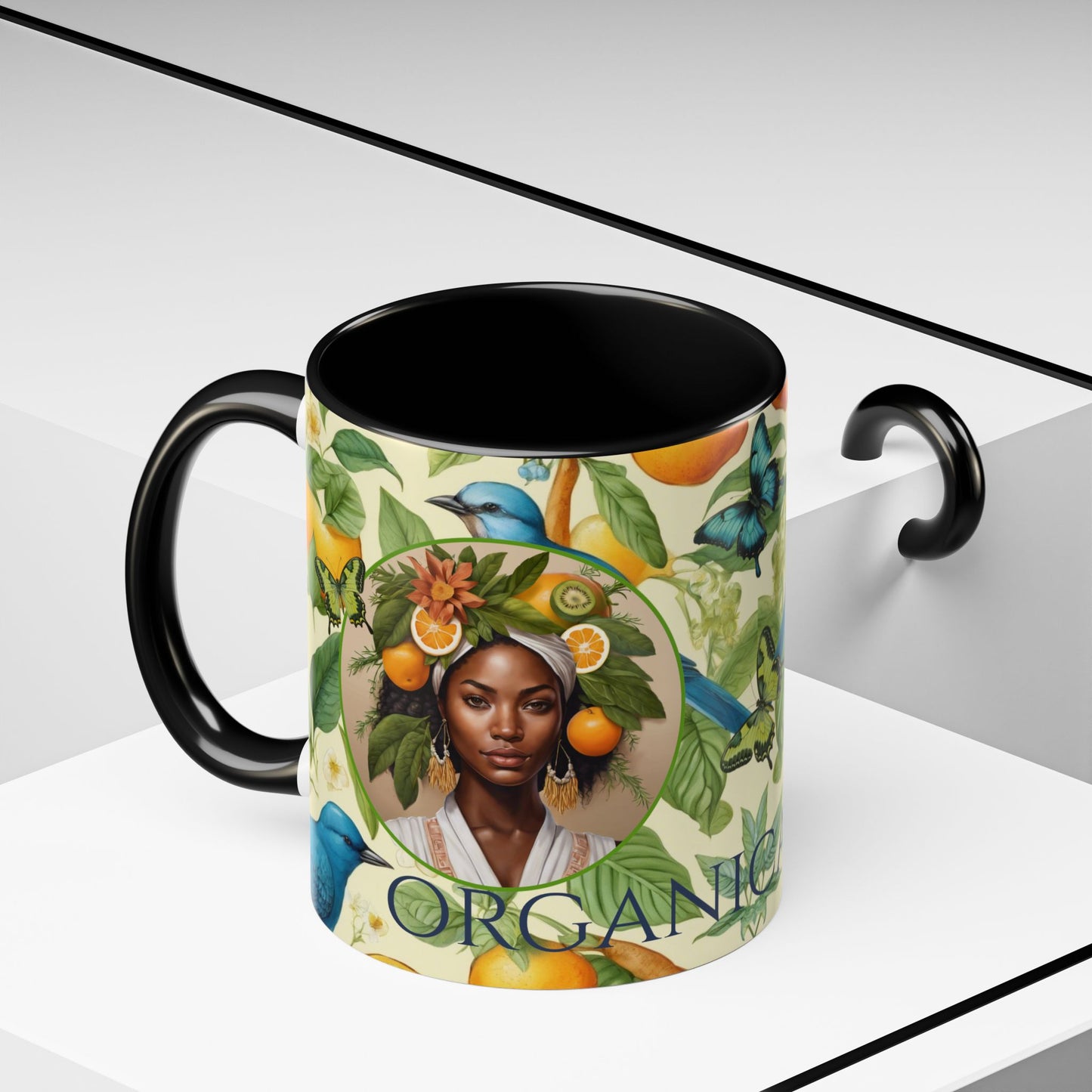 Organically Me A Lemon Bluebird Plant Garden Vegan Ceramic Plant Mug with Black woman (11oz) 8 Color Combos