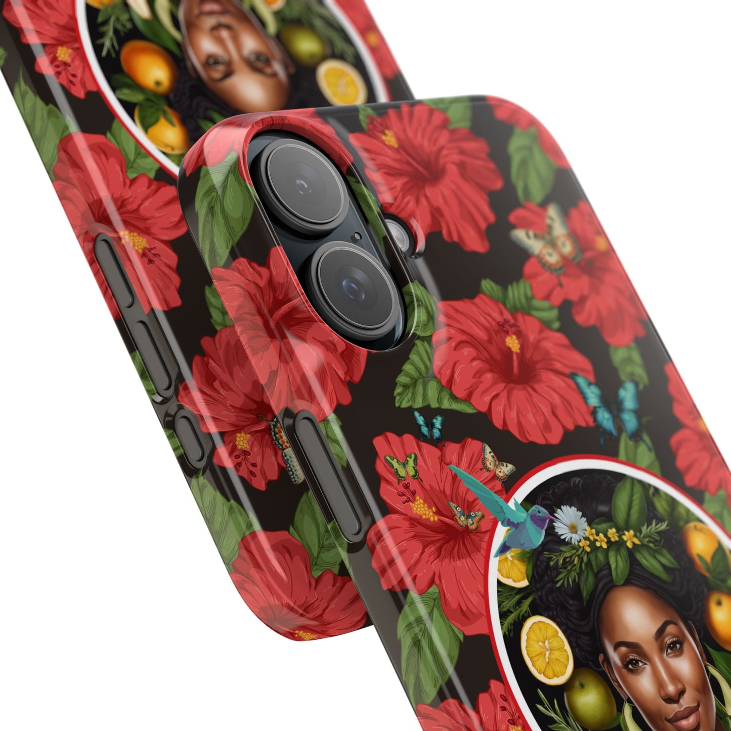 Organically Me Red and White Hibiscus Plant Garden Snap Phone Case with Black Woman, for iPhone and Android