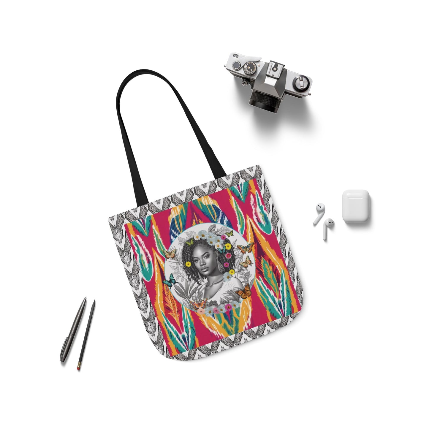 100% Me Ikat Laney Locs Garden-themed 13" tote bag, purse, workout bag, yoga bag with Black Women