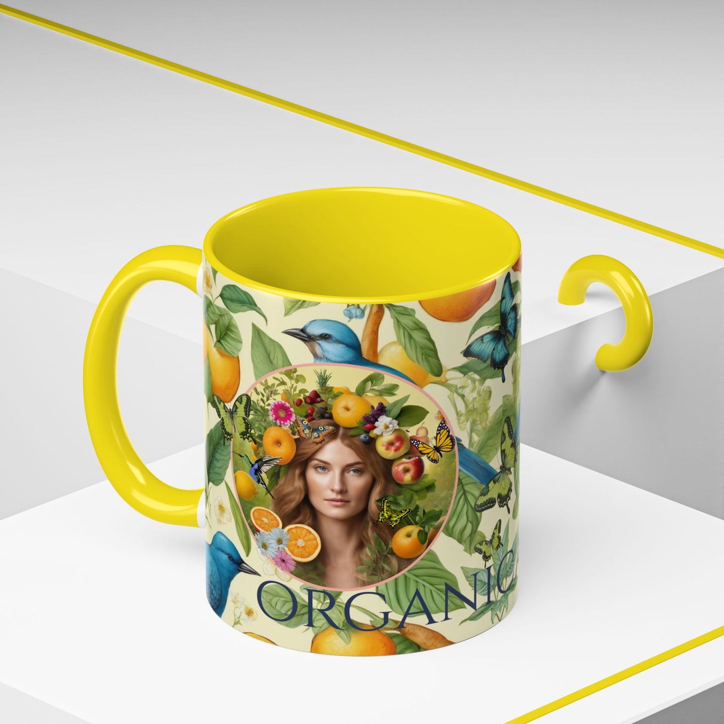 Organically Me A Lemon Bluebird Leda Plant Garden Vegan Ceramic Plant Mug with Black woman (11oz) 8 Color Combos