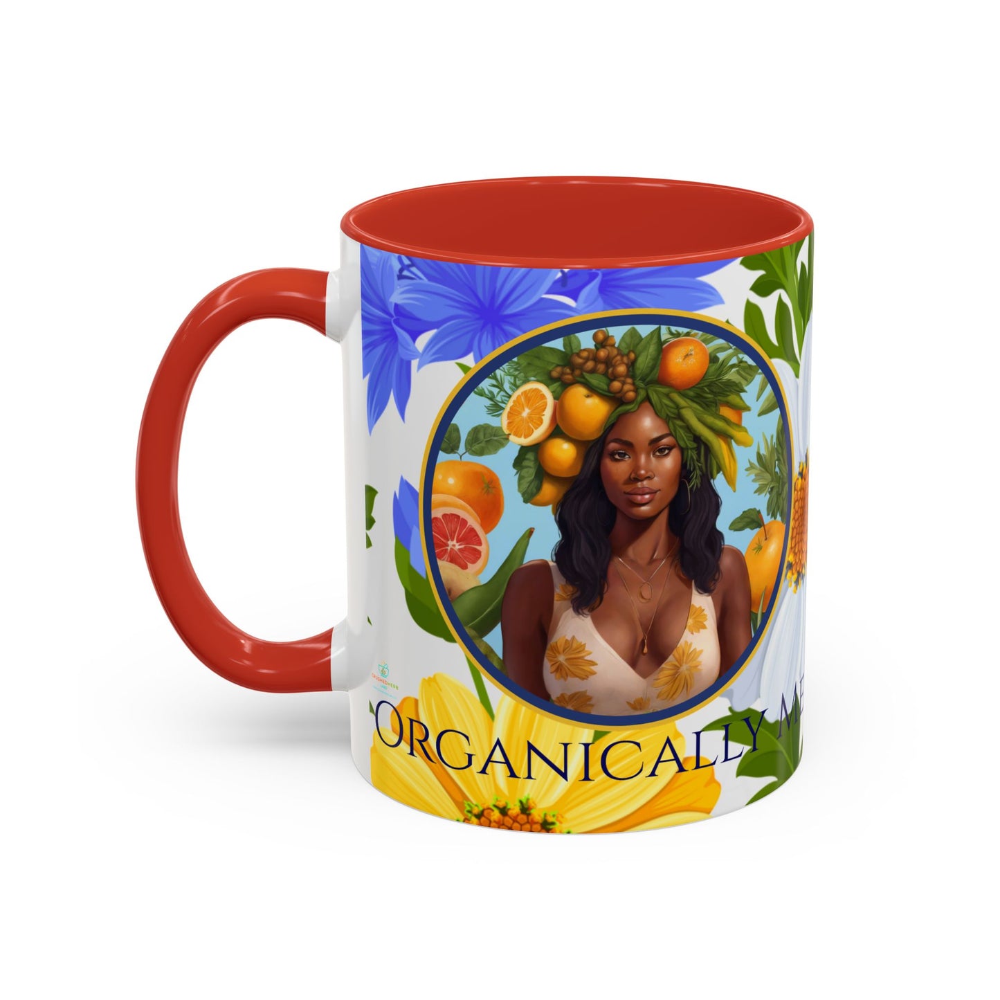 Organically Me Blue & Yellow Daisy Joyce Plant Garden Vegan Ceramic Plant Mug with Black woman (11oz) 8 Color Combos