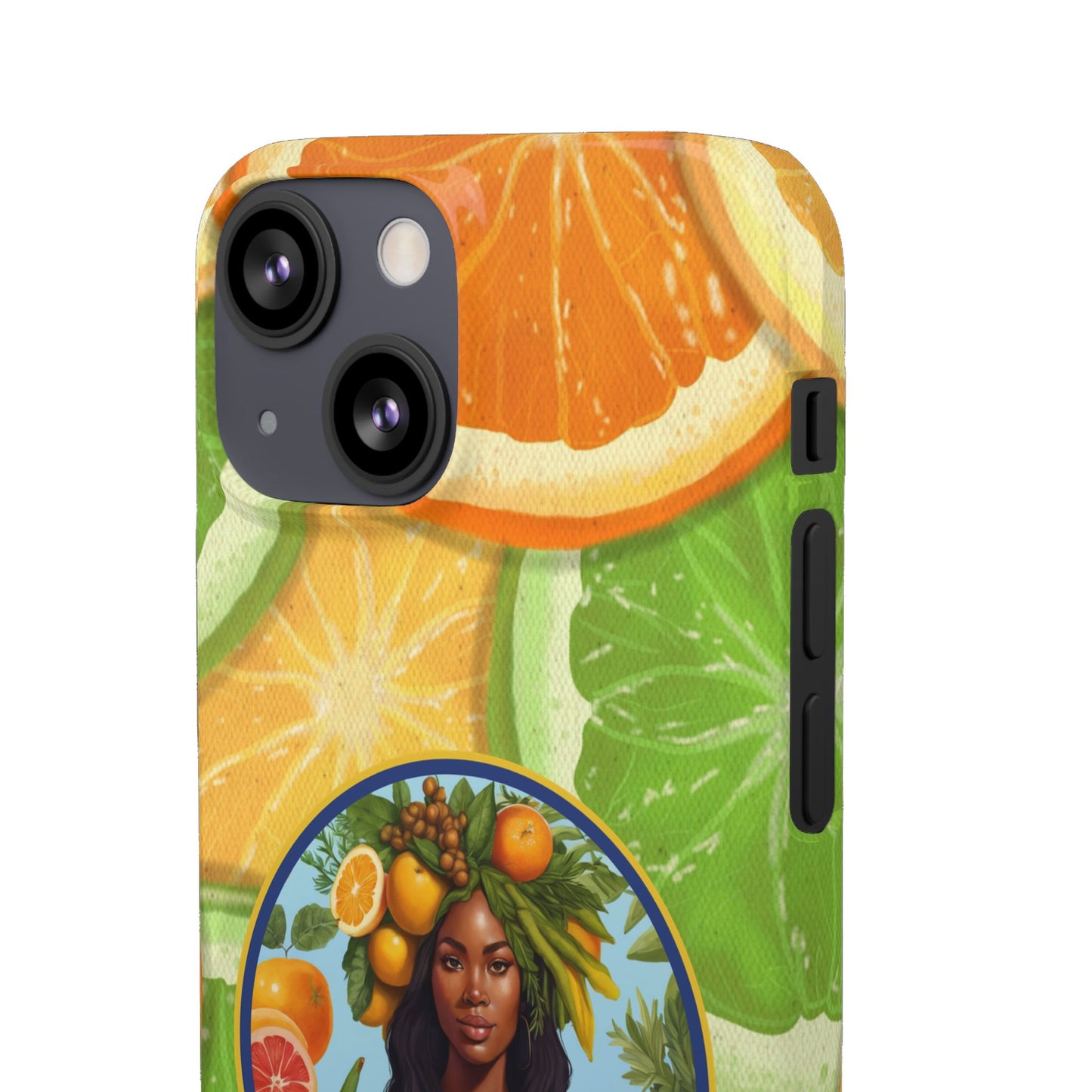 Organically Me Citrus Fruits Garden Snap Phone Case with Black Woman, Veggie Chic for Androids and iPhone models