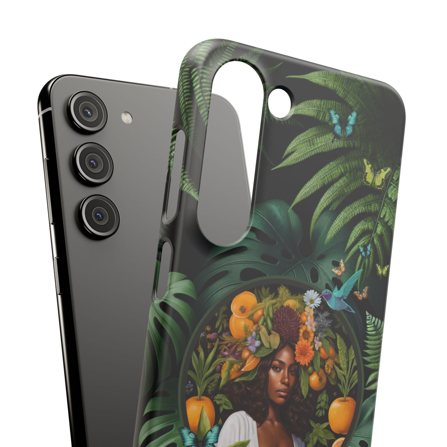 100% Organic A Fern Monstera Plant Garden Snap Phone Case with Black Woman, for iPhone and Android Models