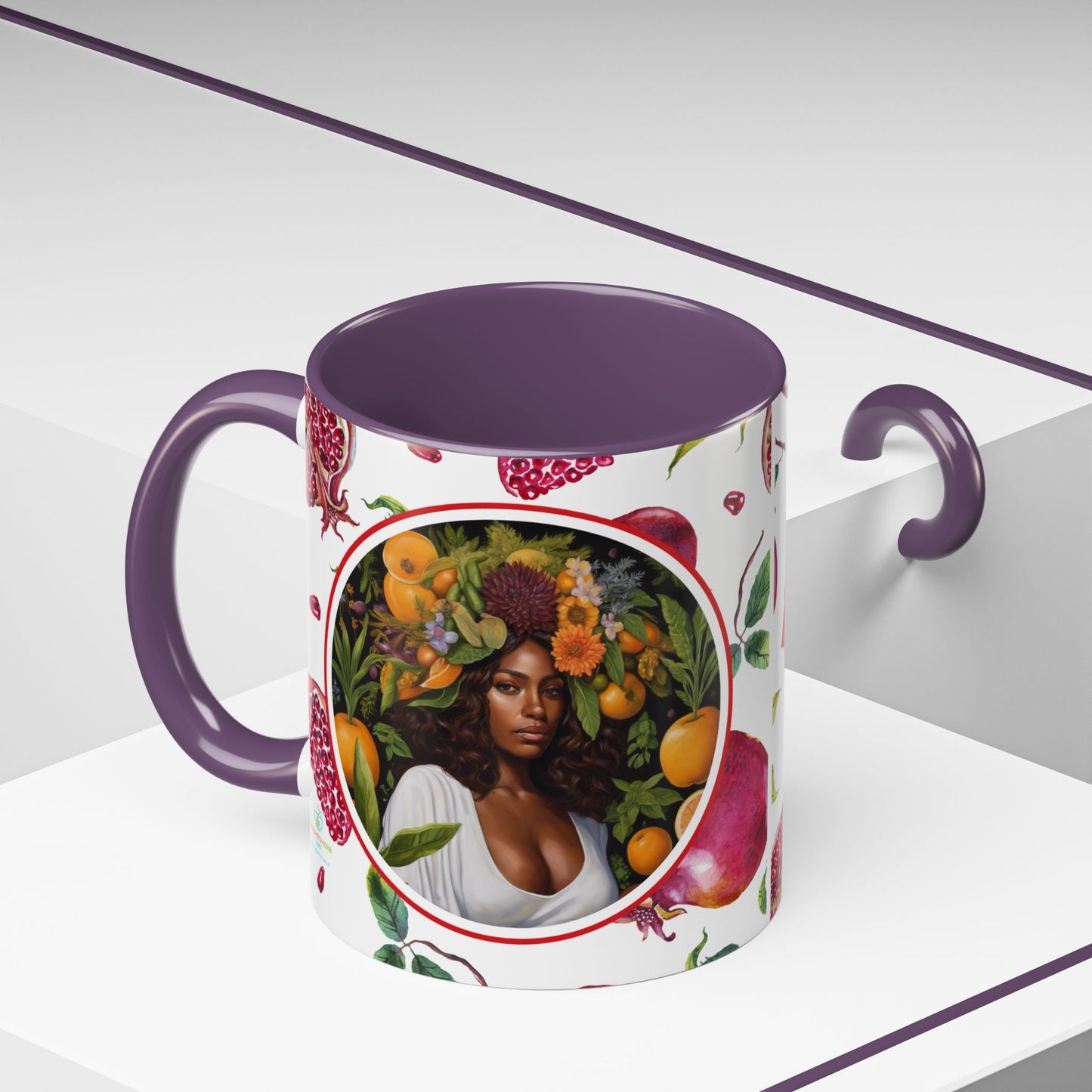 Organically Me Red and White Regina Pomegranate Plant Garden Vegan Ceramic Plant Mug with Black woman (11oz) 8 Color Combos