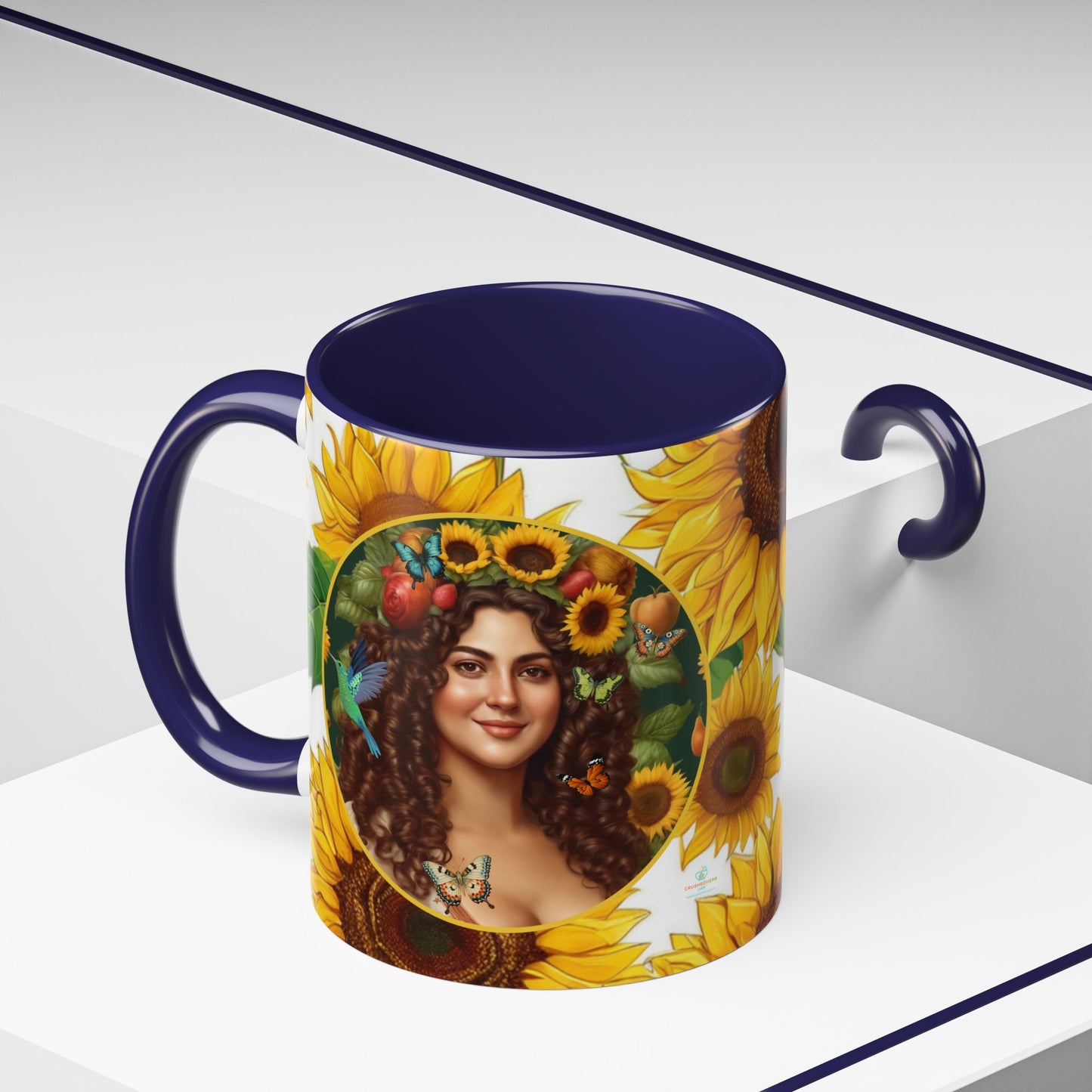 Organically Me B Sunflower Plant Garden Vegan Ceramic Plant Mug with Black woman (11oz) 8 Color Combos