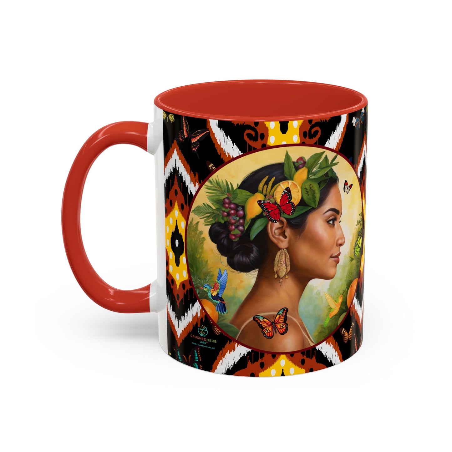 Organically Me A Tribal Butterfly Plant Garden Vegan Ceramic Plant Mug with Black woman (11oz) 8 Color Combos