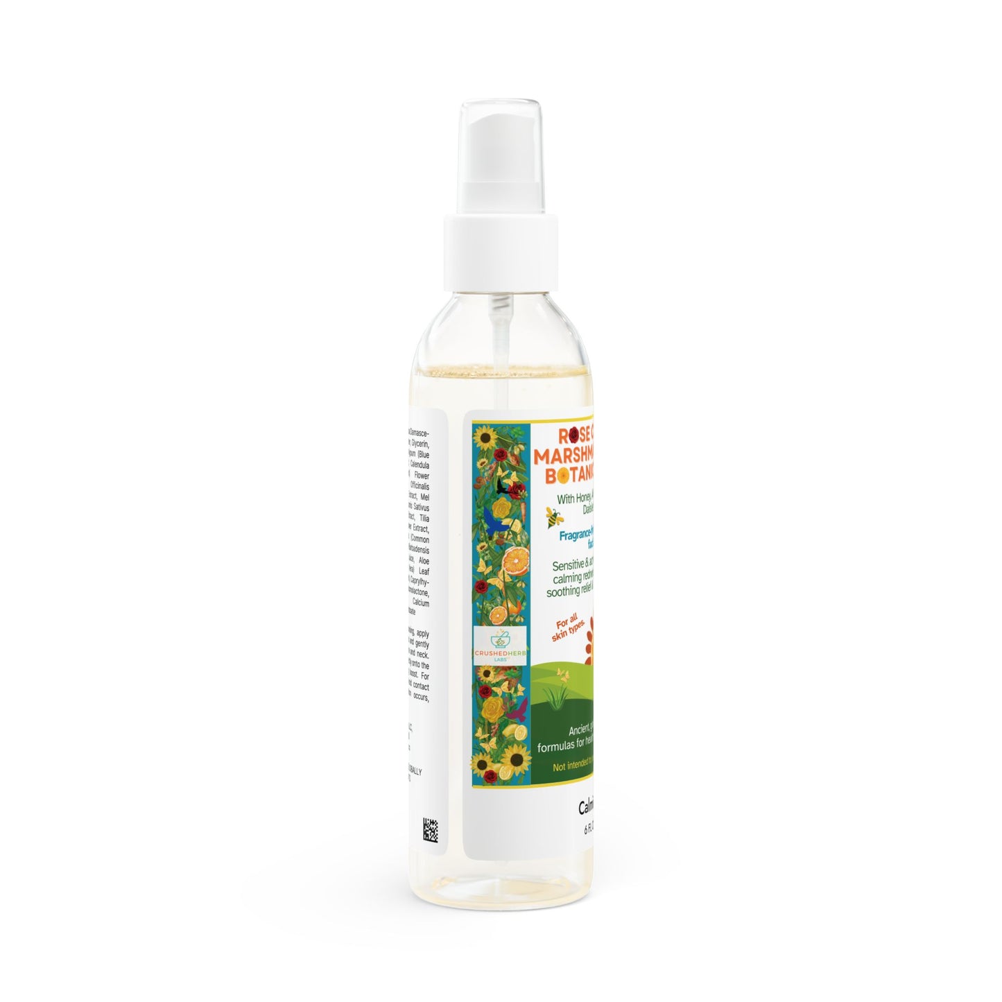 Rose Cucumber Marshmallow Root Botanicals Facial Toner (Sensitive Skin & Fragrance-free) with Honey, Aloe, Allantoin, Mullein, Marigolds & Blue Daisies (6oz)