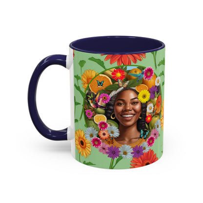 Organically Me A Joy Daisy Plant Garden Vegan Ceramic Plant Mug with Black woman (11oz) 8 Color Combos