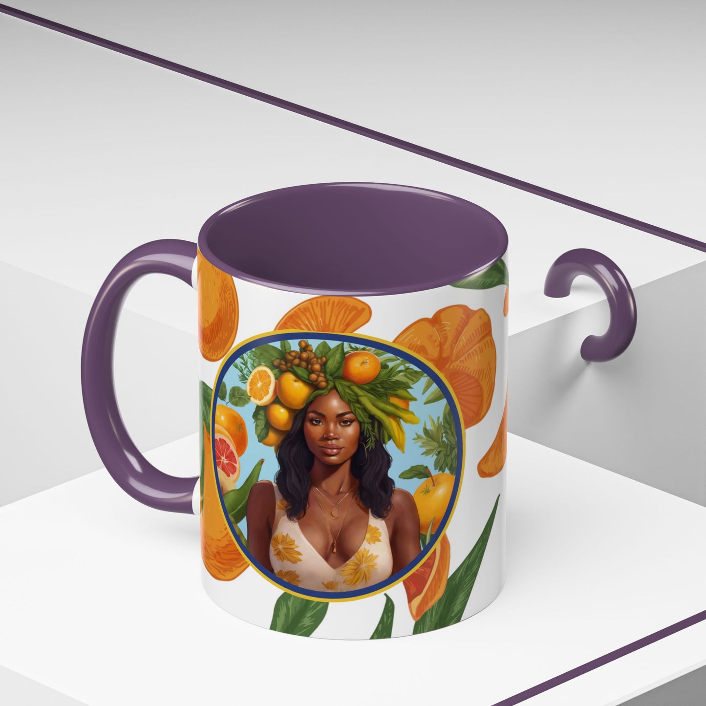 100% Organic Orange Plant Garden Vegan Ceramic Plant Mug with Black woman (11oz) 8 Color Combos