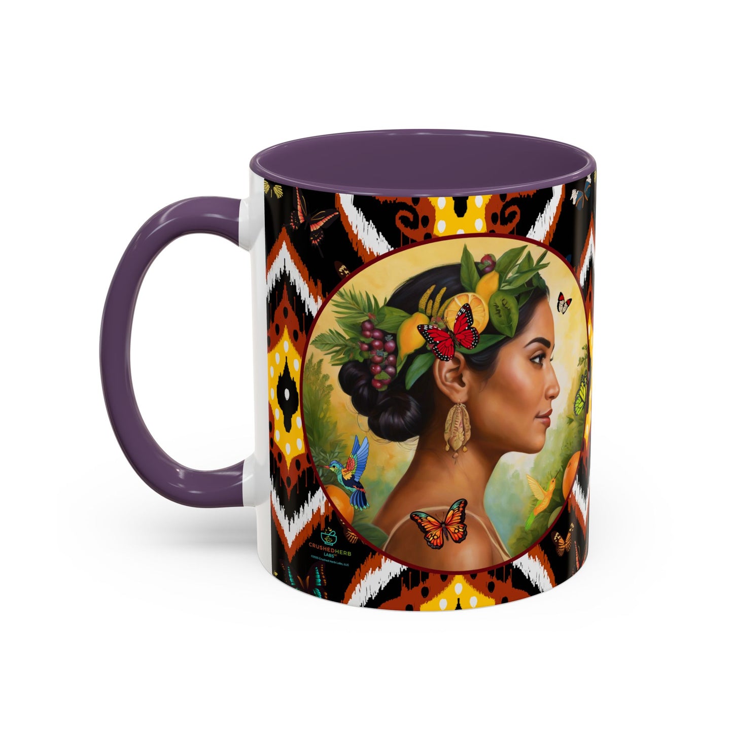 Organically Me A Tribal Butterfly Plant Garden Vegan Ceramic Plant Mug with Black woman (11oz) 8 Color Combos