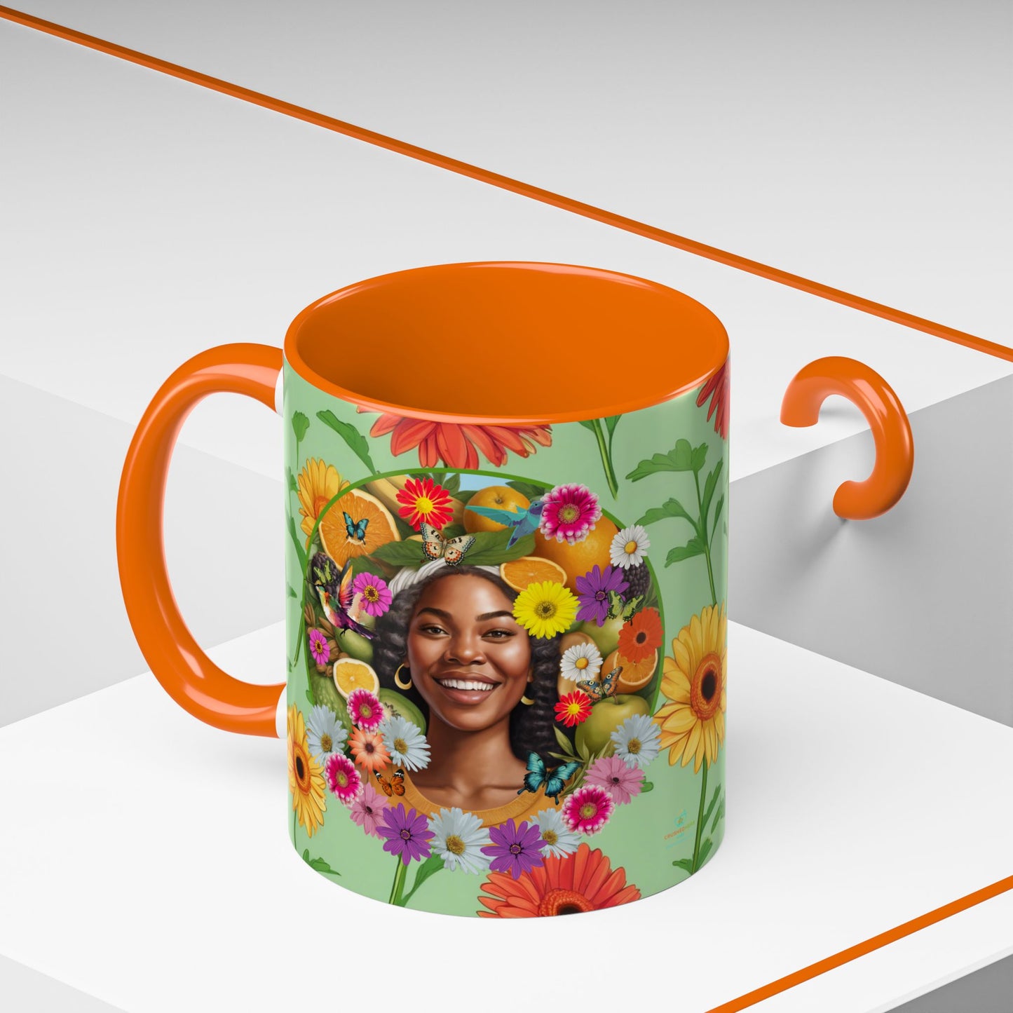 Organically Me A Joy Daisy Plant Garden Vegan Ceramic Plant Mug with Black woman (11oz) 8 Color Combos
