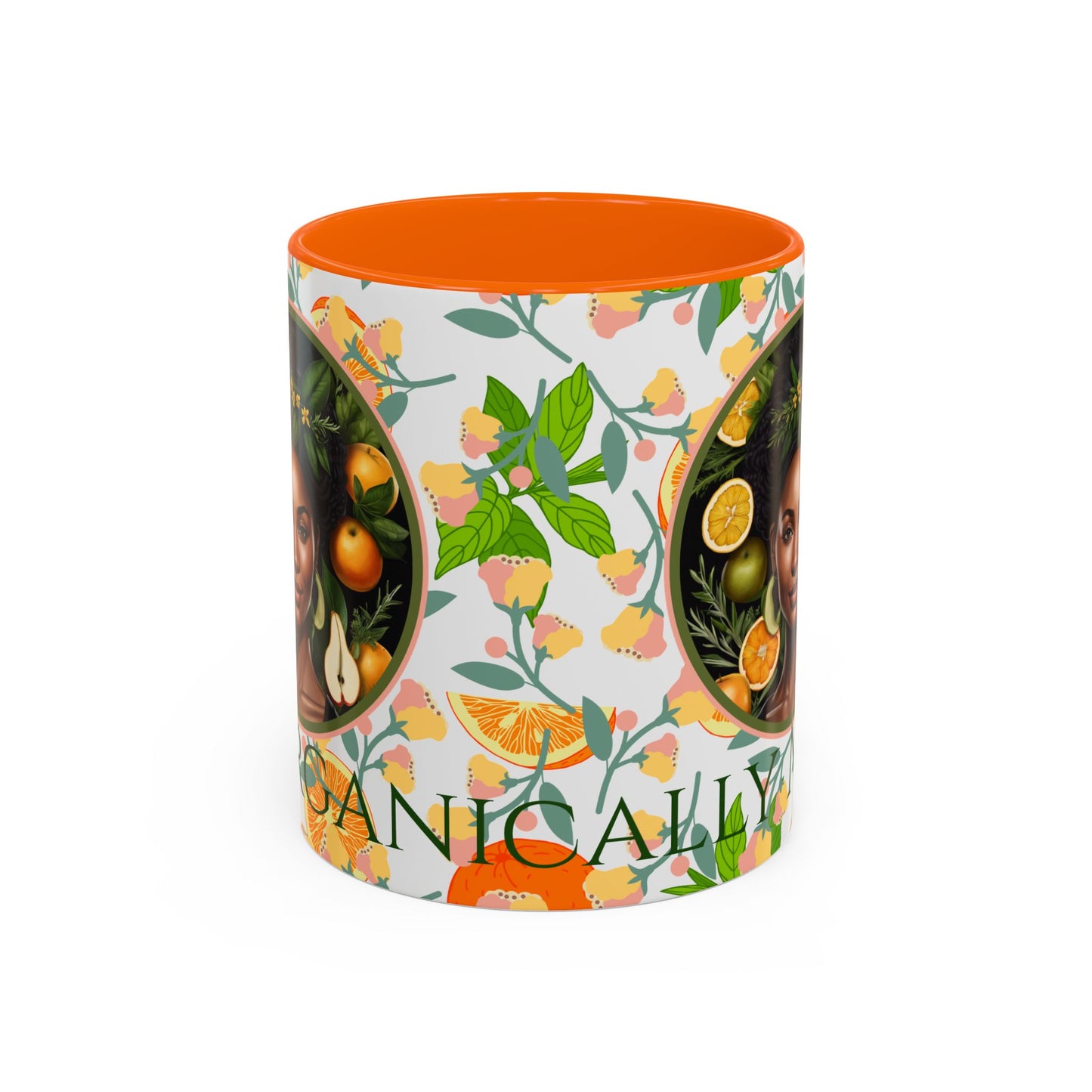 Organically Me Pink and Green Plant Garden Vegan Ceramic Plant Mug with Black woman (11oz) 8 Color Combos