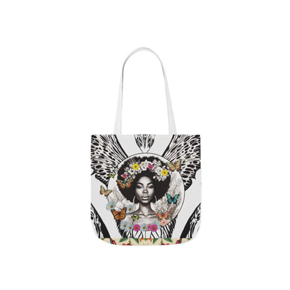 Afro Butterfly Queen In Black & White Garden-themed 13" tote bag, purse, workout bag, yoga bag, personal item with Black Women