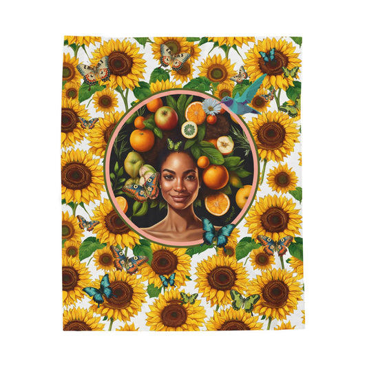 Organically Me Sunflower Plant Garden Blanket, Wall Hanging, Tablecloth (Velveteen); 50 x 60in