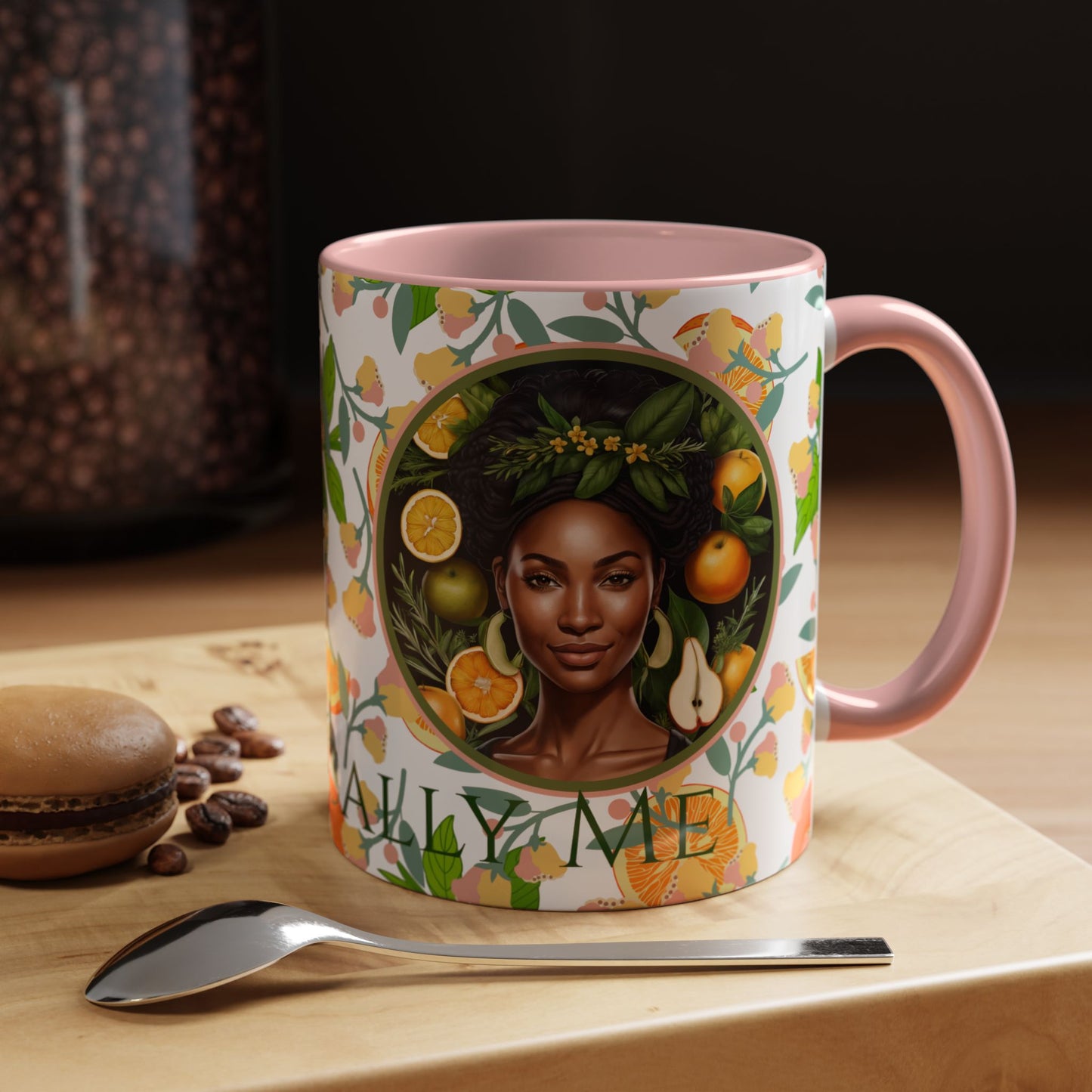 Organically Me Pink and Green Plant Garden Vegan Ceramic Plant Mug with Black woman (11oz) 8 Color Combos