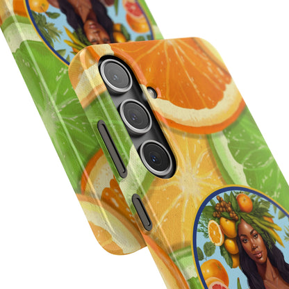 Organically Me Citrus Fruits Garden Snap Phone Case with Black Woman, Veggie Chic for Androids and iPhone models