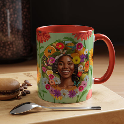 Organically Me A Joy Daisy Plant Garden Vegan Ceramic Plant Mug with Black woman (11oz) 8 Color Combos