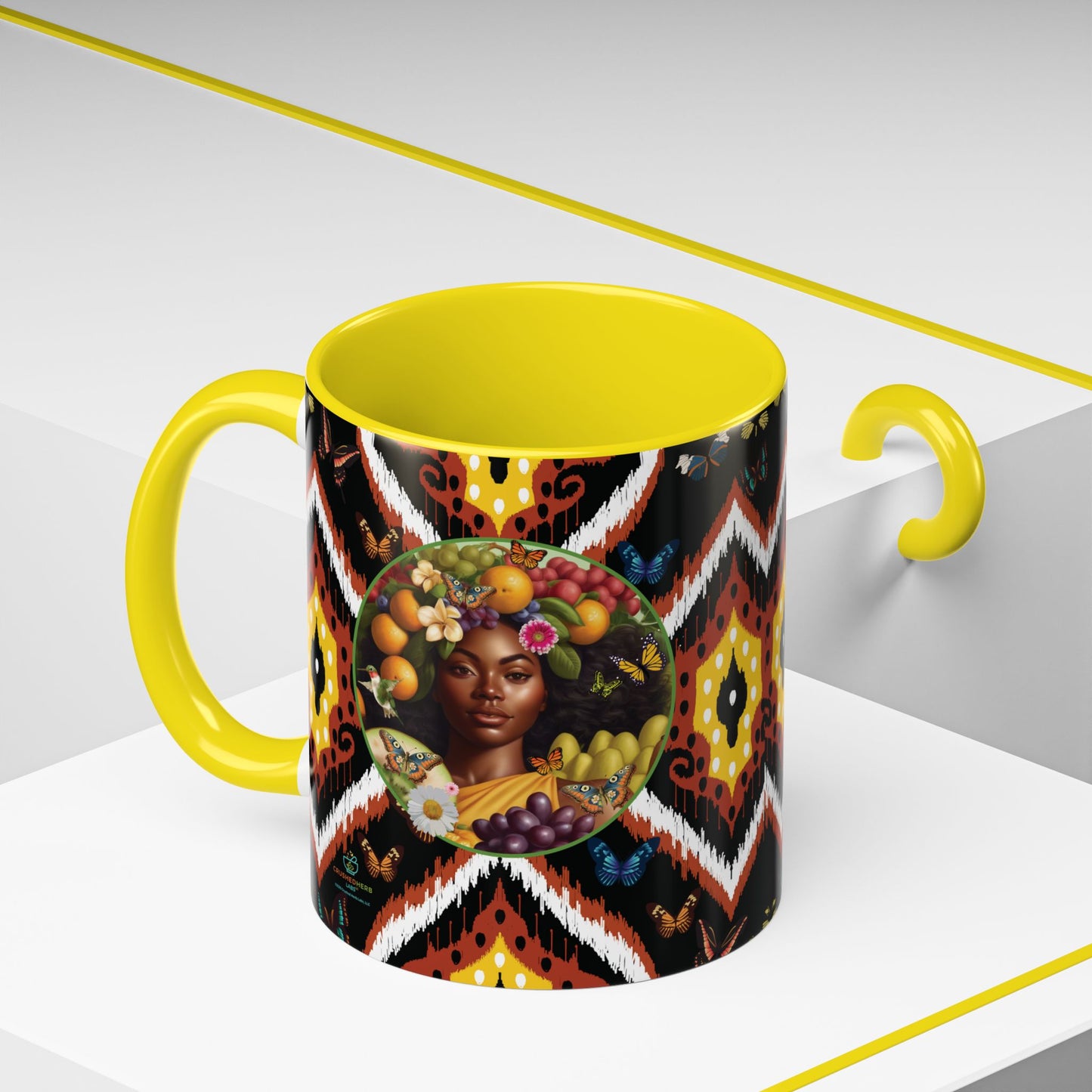 Organically Me A.1 Tribal Butterfly Plant Garden Vegan Ceramic Plant Mug with Black woman (11oz) 8 Color Combos