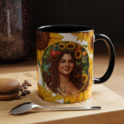 Organically Me B Sunflower Plant Garden Vegan Ceramic Plant Mug with Black woman (11oz) 8 Color Combos