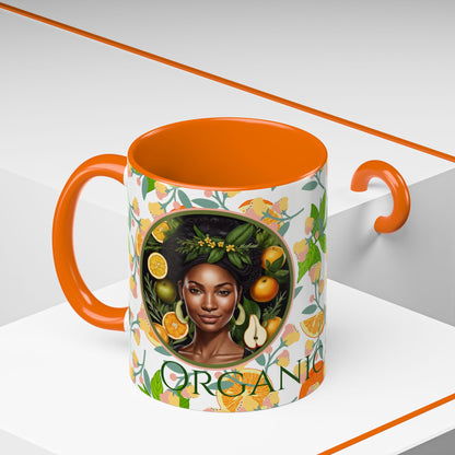 Organically Me Pink and Green Plant Garden Vegan Ceramic Plant Mug with Black woman (11oz) 8 Color Combos