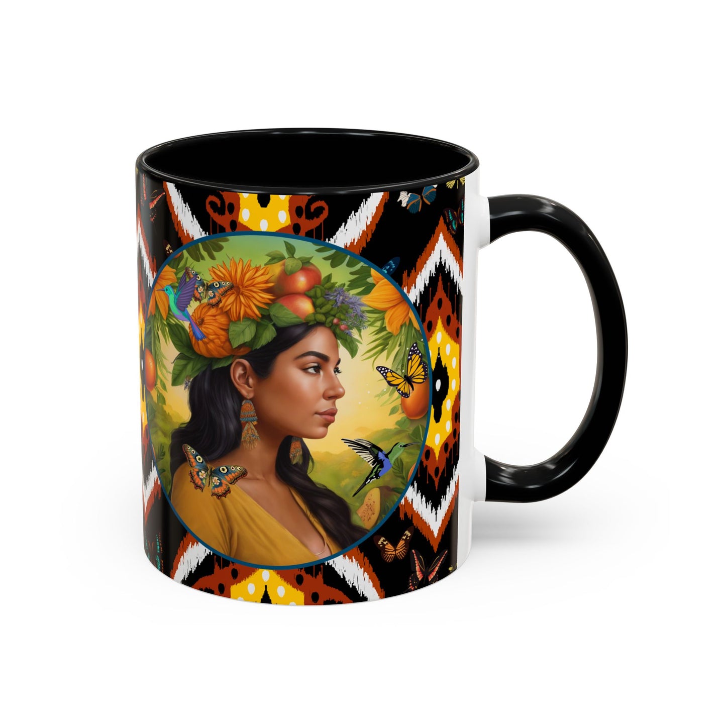 Organically Me A Tribal Butterfly Plant Garden Vegan Ceramic Plant Mug with Black woman (11oz) 8 Color Combos