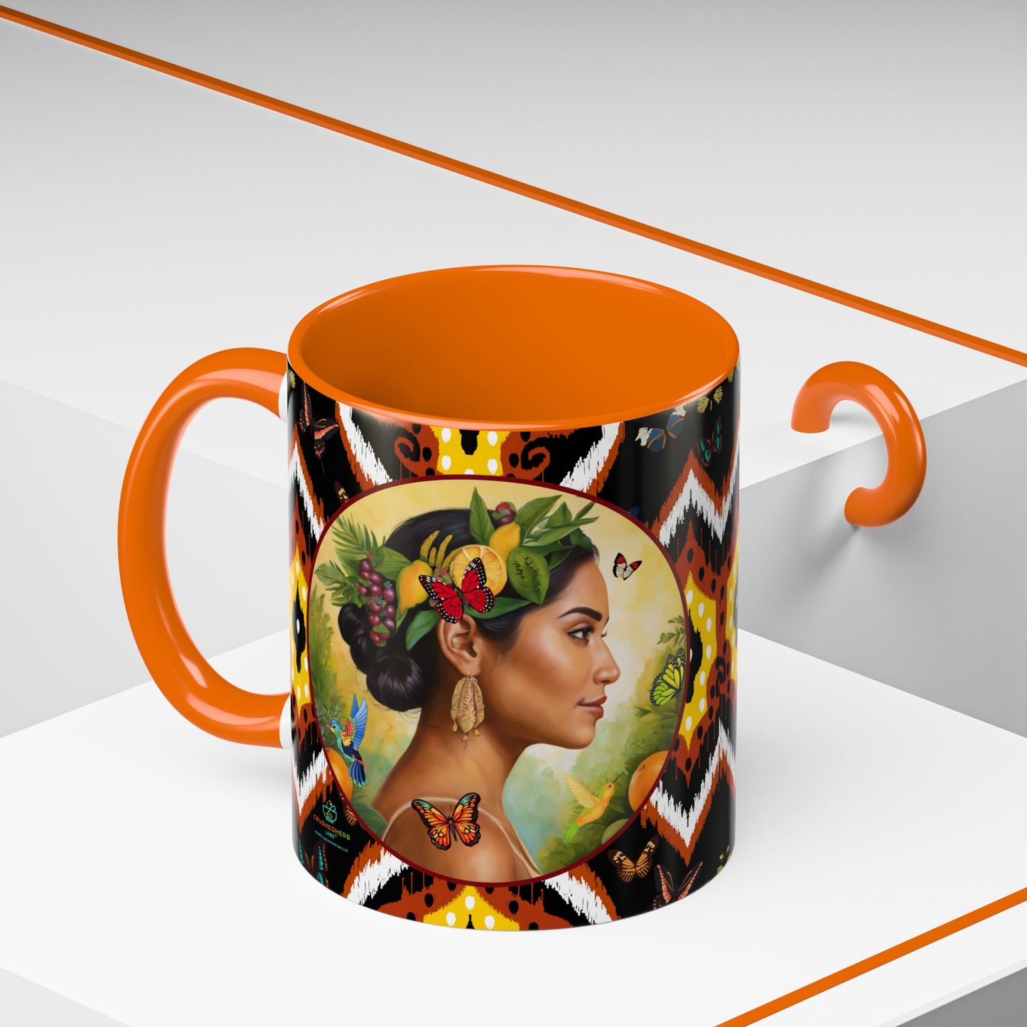 Organically Me A Tribal Butterfly Plant Garden Vegan Ceramic Plant Mug with Black woman (11oz) 8 Color Combos