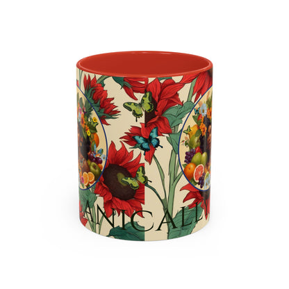 Organically Me Sunflower Red Plant Garden Vegan Ceramic Plant Mug with Black woman (11oz) 8 Color Combos