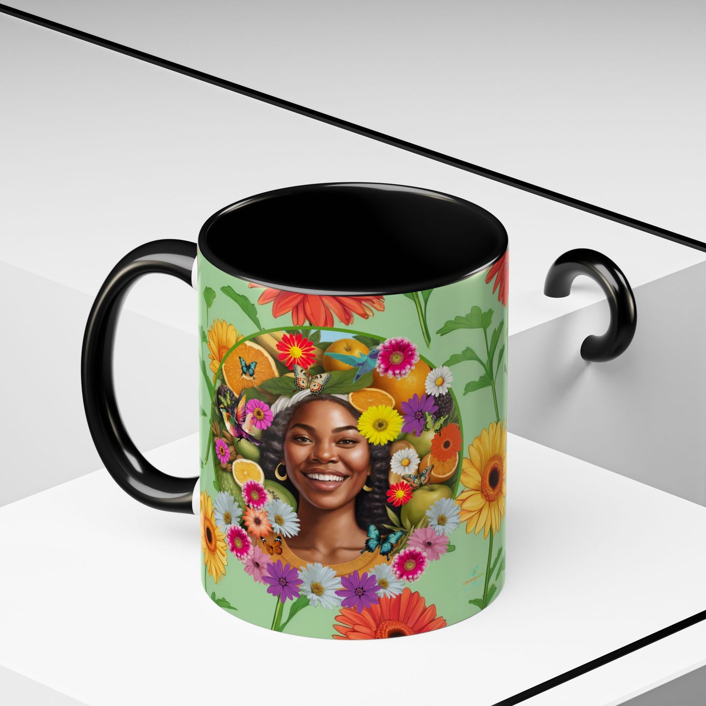 Organically Me A Joy Daisy Plant Garden Vegan Ceramic Plant Mug with Black woman (11oz) 8 Color Combos