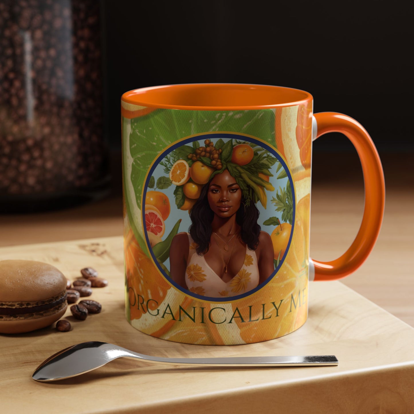 Organically Me Bright Citrus Plant Garden Vegan Ceramic Plant Mug with Black woman (11oz) 8 Color Combos