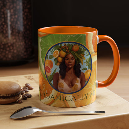 Organically Me Bright Citrus Plant Garden Vegan Ceramic Plant Mug with Black woman (11oz) 8 Color Combos