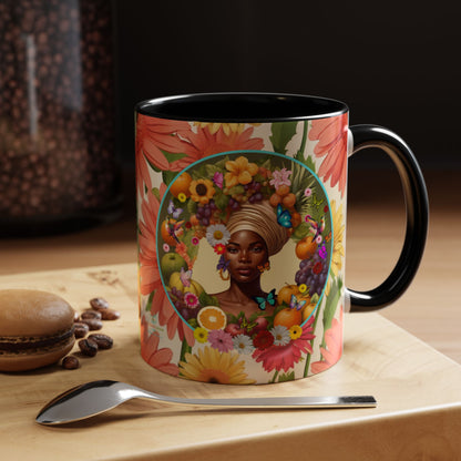 100% Organic Daisy Joy Plant Garden Vegan Ceramic Plant Mug, Black Woman Double Sided (11oz) 8 Color Combos