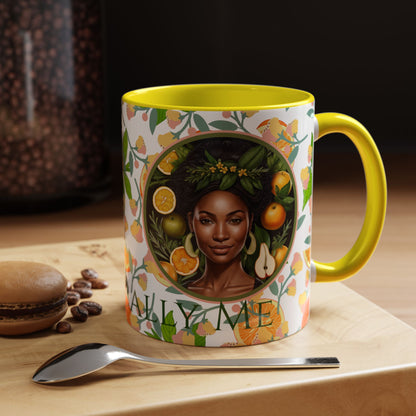 Organically Me Pink and Green Plant Garden Vegan Ceramic Plant Mug with Black woman (11oz) 8 Color Combos