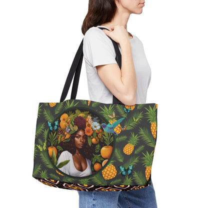 Organically Me A Lemon Bluebird Plant Garden Weekender Tote Bag with Black Woman