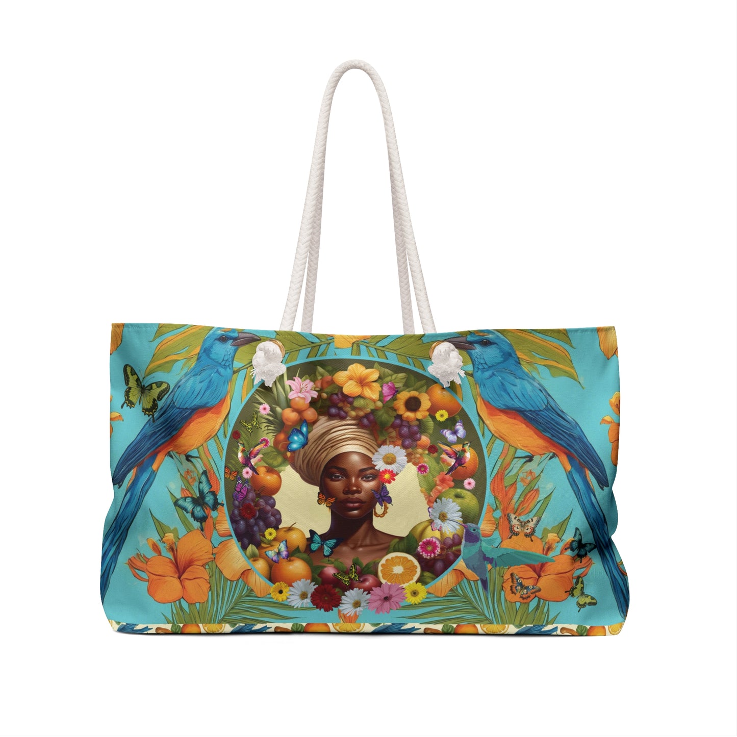 Organically Me A Caribbean Gina Hibiscus Plant Garden Large Weekender Tote Bag with Black Woman 12"x13