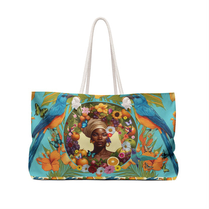 Organically Me A Caribbean Gina Hibiscus Plant Garden Large Weekender Tote Bag with Black Woman 12"x13