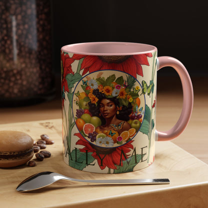 Organically Me Sunflower Red Plant Garden Vegan Ceramic Plant Mug with Black woman (11oz) 8 Color Combos