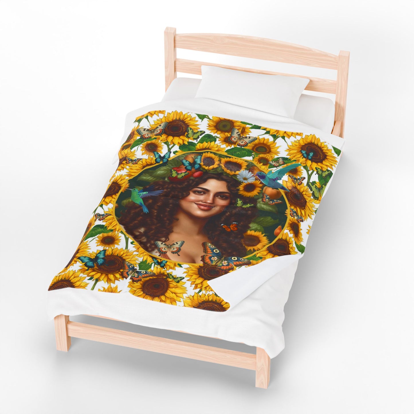 Organically Me B Sunflower Plant Garden Blanket, Wall Hanging, Tablecloth (Velveteen); 50 x 60in