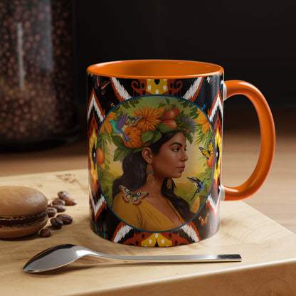 Organically Me A Tribal Butterfly Plant Garden Vegan Ceramic Plant Mug with Black woman (11oz) 8 Color Combos