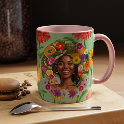 Organically Me A Joy Daisy Plant Garden Vegan Ceramic Plant Mug with Black woman (11oz) 8 Color Combos
