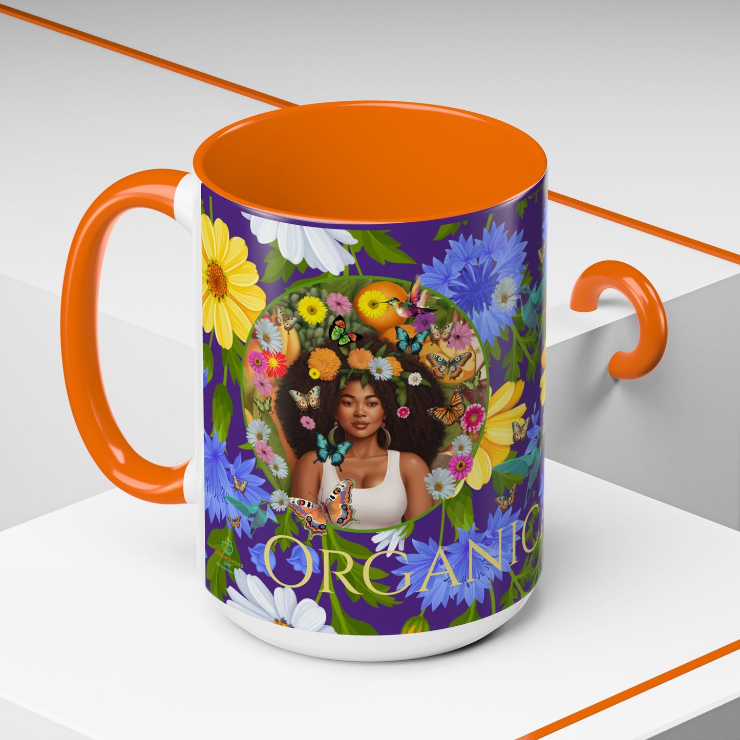 100% Organic Blue Gwen Plant Garden Vegan Ceramic Plant Mug with (11 or 15 oz) 8 Color Combos