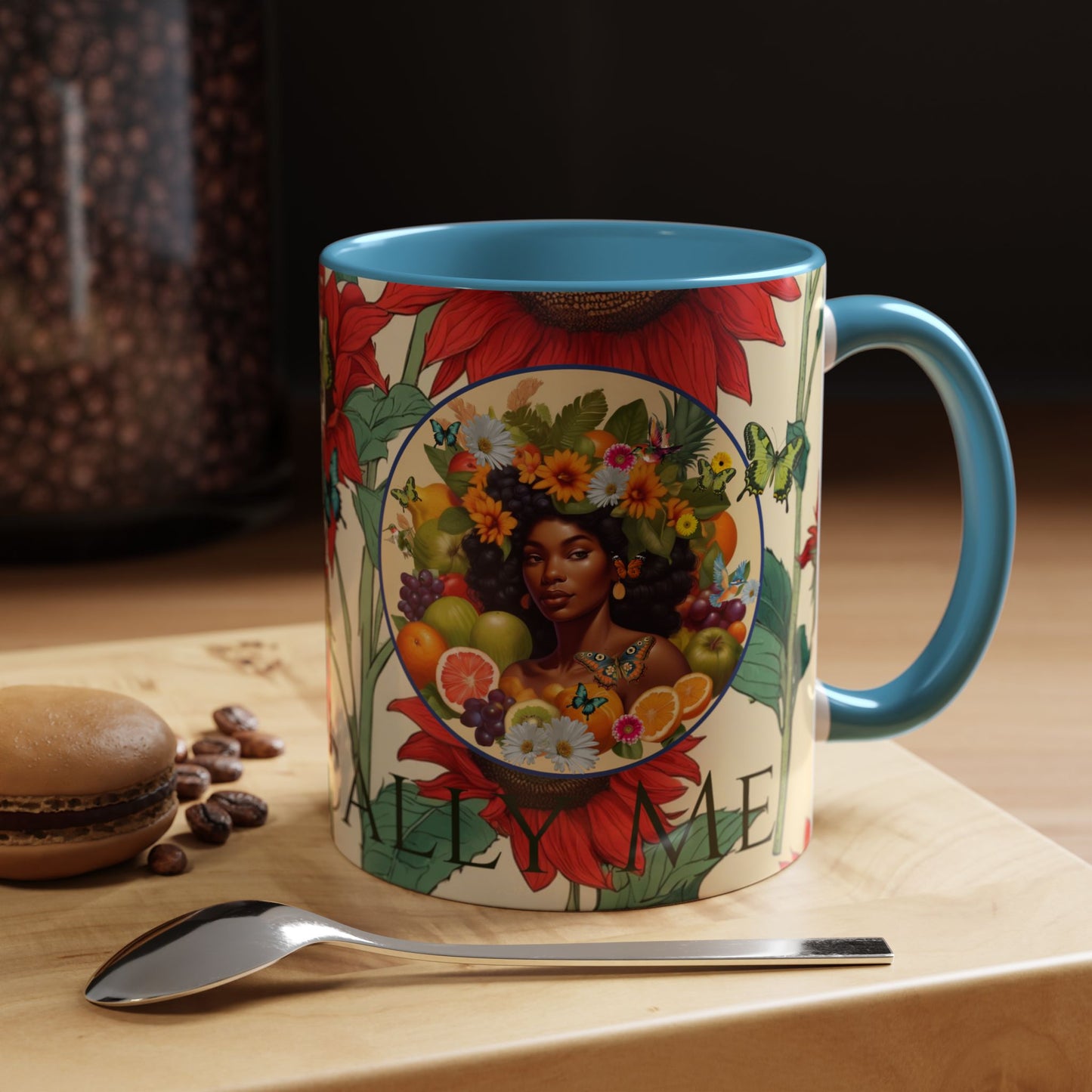 Organically Me Sunflower Red Plant Garden Vegan Ceramic Plant Mug with Black woman (11oz) 8 Color Combos