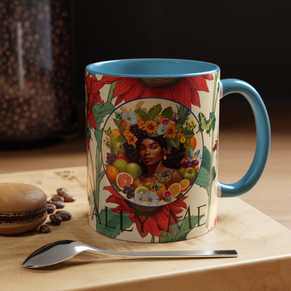 Organically Me Sunflower Red Plant Garden Vegan Ceramic Plant Mug with Black woman (11oz) 8 Color Combos