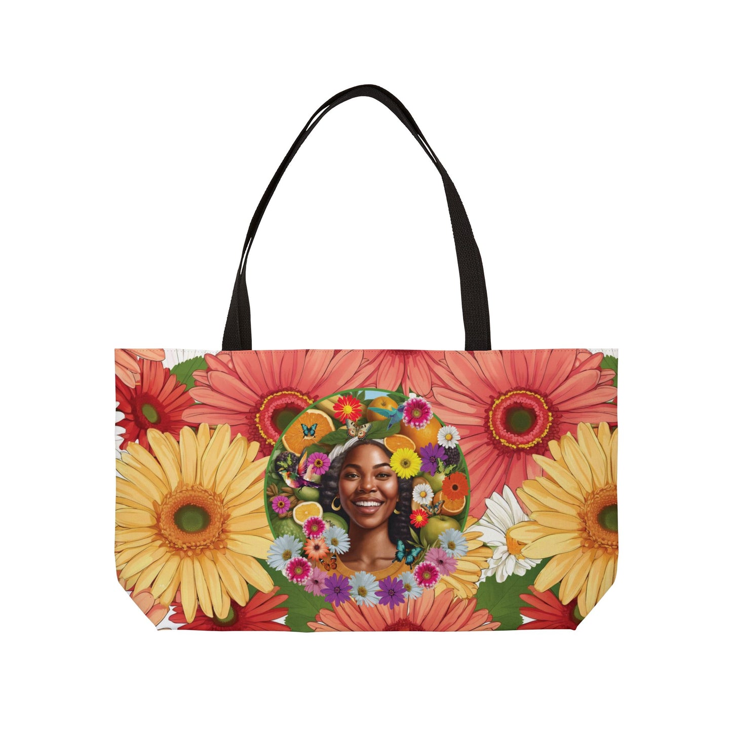 Organically Me A Joy Daisy Plant Garden-themed Large Weekender Tote Bag, workout bag, yoga bag with Black Women