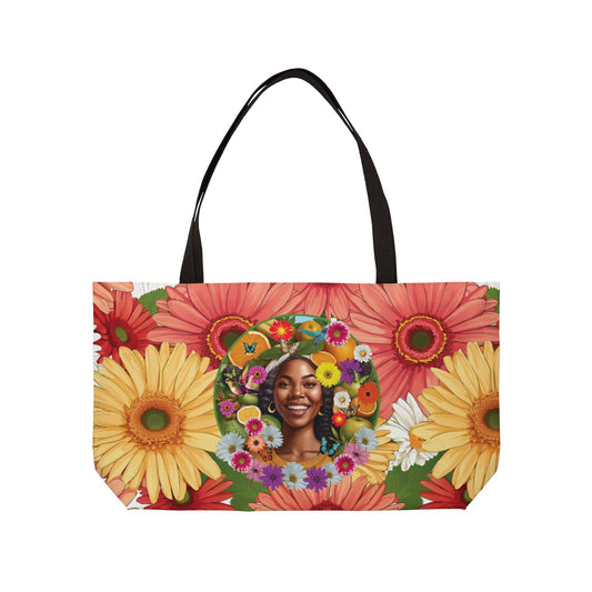 Organically Me A Joy Daisy Plant Garden-themed Large Weekender Tote Bag, workout bag, yoga bag with Black Women