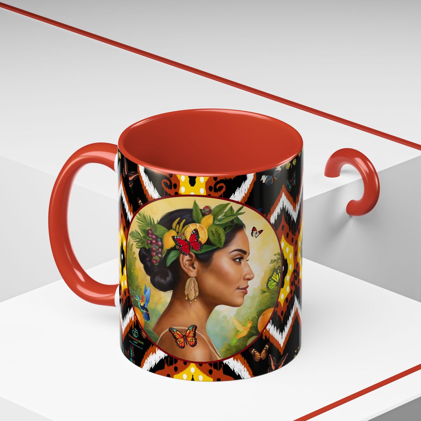 Organically Me A Tribal Butterfly Plant Garden Vegan Ceramic Plant Mug with Black woman (11oz) 8 Color Combos